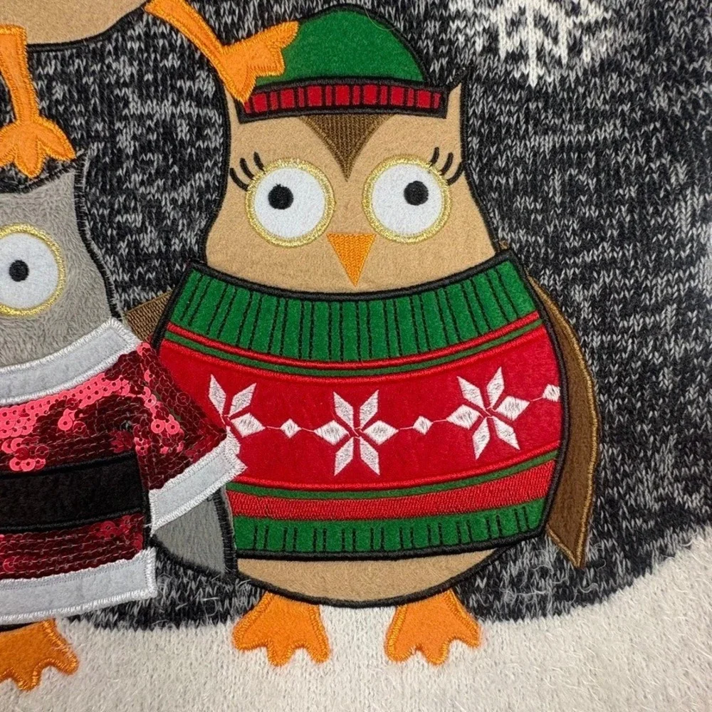 United States Sweaters Women M Holiday Owl Christmas‎ Black Red Whimsical Quirky